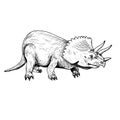 Triceratops, hand drawn black and white doodle sketch